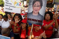 Protesto na Venezuela contra o governo de Trinidad e Tobago.
