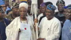 Aworan Oba Adewolu Ladoja ati igbakeji Gomina ipinlẹ Oyo, Bayo Lawal