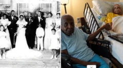 Lyle ati Eleanor Gittens lọjọ igbeyawo wọn, Lyle wọn kootu dudu nigba ti Eleanor wọ aṣọ iyawo funfun balau.