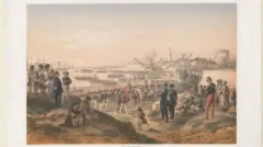 Fransız ressam Isidore Laurent Deroy'nun tablosunda Ömer Paşa komutasındaki Osmanlı ordusunun Kırım'daki Gözleve'ye (Kezlev) çıkışı, 1855.