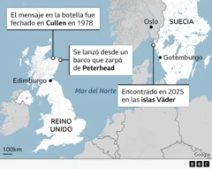 Mapa muestra a Cullen, Peterhead, el mar del Norte y Suecia