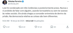 Captura de tela de postagem de Nikolas Ferreira no X