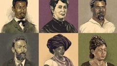 Ilustração de cada um dos seis brasileiros que lutaram pelo fim da escravidão no Brasil citados na reportagem