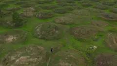 俄羅斯西伯利亞雅庫特（薩哈）地區因永久凍土融化而形成的土堆（9/2020）