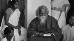 শান্তিনিকতনের বিশ্বভারতীর ছাত্রছাত্রীদের সঙ্গে রবীন্দ্রনাথ