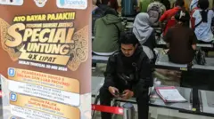Sejumlah warga antre untuk melakukan pembayaran pajak kendaraan bermotor di Kantor Samsat 1 Kota Semarang, Jawa Tengah, Senin (11/11).
