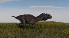 Imagem ilustrativa mostra um pequeno dinossauro correndo em pastagens pantanosas.