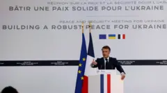 Президент Франции Эммануэль Макрон выступает на конференции в Елисейском дворце