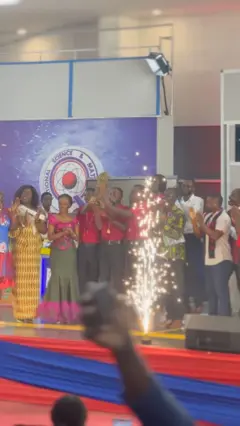 Mfantsipim students and officials dey jubilate afta dem win dia national science and maths quiz title