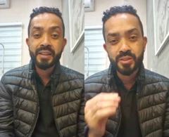 Montagem de fotos mostra Isaac Pinto de Andrade falando durante entrevista à BBC. Ele veste camisa preta e um casaco de frio também preto e está gesticulando em uma das fotos