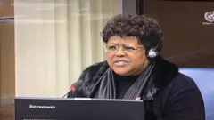 Monique Mujawamariya ubwo yatangaga ubuhamya bushinja Kabuga kuri uyu wa kabiri