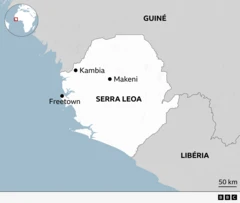 Mapa de Serra Leoa, com a localização das cidades mencionadas na reportagem