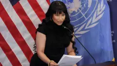Nicki Minaj wear black dress dey tok for UN 