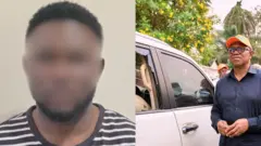 Peter Obi nọ n'akụkụ ụgbọala ahụ ndị ojiegbe ahụ mebiri mgbe ha nọ na-agba egbe. 