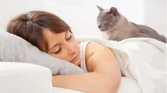 Женщина с кошкой в постели