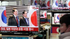 한일 정상회담 뉴스를 시청하는 남성