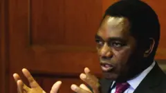 Hakainde Hichilema addresses a media conference in Cape Town, South Africa, August 31, 2017