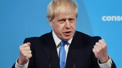 Newly elected British Prime Minister Boris Johnson speaks during the Conservative Leadership announcement at the QEII Centre on July 23, 2019 in London,