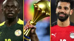 Sadio Mane, Mohamed Salah and the Nations Cup trophy