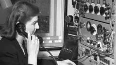 A woman broadcasting from Daventry in 1951