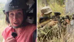 黒いヘルメットを着けたワトソンBBCオーストラリア特派員の写真と、銃を構えた迷彩服姿の米兵の写真が並んでいる