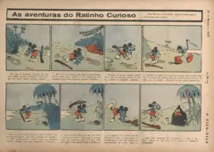 Página da revista O Tico Tico com tirinhas do Mickey Mouse sob o título "As Aventuras do Ratinho Curioso"