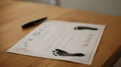 Certidão na mesa com pintura do pé de criança
