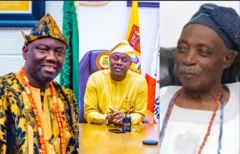 Aláàfin, Ọba Abimbola Owoade wọ fìlà abetí ajá, Gómìnà Seyi Makinde wọ aṣọ aláwọ̀ èsúrú tí Oludaban, Ọba Rashidi Ladoja wọ agbádá funfun