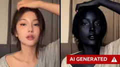 ريا أولان (يسار) وصورة مولدة بالذكاء الاصطناعي (يمين)