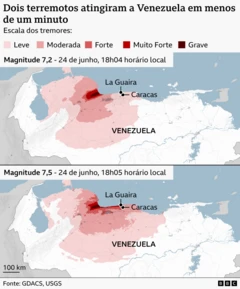 Mapa do epicentro do terremoto na Venezuela