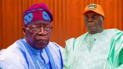Tinubu on blue native and Atiku on lemon native wear