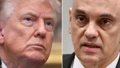 Montagem de fotos mostra Donald Trump e Alexandre de Moraes