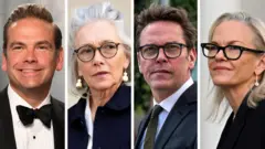 (de izquierda a derecha) Lachlan, Prudence, James y Elisabeth Murdoch