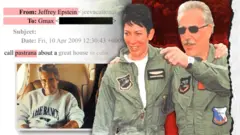 Mosaico de varias imágenes que muestran una foto de Jeffrey Epstein en un avión junto a Ghislaine Maxwell; y otra foto de Andrés Pastrana junto a Ghislaine Maxwell, ambos vestidos con uniforme de pilotos militares. También se ve la imagen de un correco electrónico de Jeffrey Epstein dirigido a Gmax en el que se menciona a Pastrana.