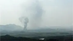 Smoke rises from Kaesong Industrial Complex in this picture taken from the south side in Paju, South Korea