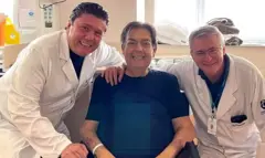 Faustão em hospital em foto de 2023, enquanto fazia exames para acompanhar o funcionamento do coração que recebeu via transplante