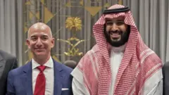 Jeff Bezos'un 2016'da Suudi Arabistan'ın Riyad kentine düzenlediği seyahat sırasında uudi Arabistan Veliaht Prensi Muhammed bin Selman ile çekilmiş bir fotoğrafı