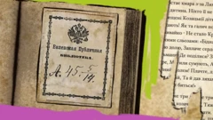 Kolase yang menggambarkan contoh stempel dari buku-buku yang dicuri dari sebuah perpustakaan di Vilnius