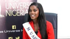 Former Miss Universe Africa, Chidinma Adetsina siddon for chair dey smile for one interview wit BBC Pidgin.