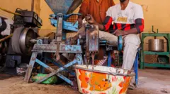 Aworan bi awọn eeyan ṣe n lọ ata pẹlu ẹrọ ilọ ata