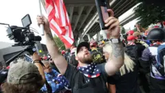 Far-right groups hold the End Domestic Terrorism rally on August 17, 2019 in Portland, Oregon