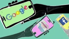 Una ilustración de Google, Facebook y Amazon