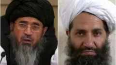 هبت‌الله آخوندزاده، رهبر حکومت طالبان و عبدالحکیم حقانی، رئیس دادگاه عالی طالبان