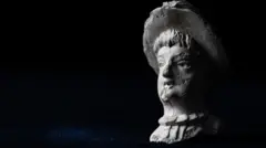 Um cachimbo francês importado, moldado em forma de cabeça feminina com chapéu adornado por penas. Acredita-se que tenha sido produzido por Fiolet, de St Omer, embora o piteiro e o nome do fabricante não tenham sido preservados