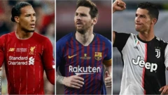 Uhereye ibumoso ujya iburyo: Van Dijk, Messi, Ronaldo