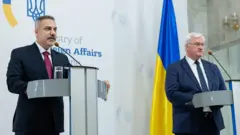 Dışişleri Bakanı Hakan Fidan ve Ukraynalı mevkidaşı Andriy Sibiha ile 16 Temmuz'da Kiev'deki görüşmenin ardından basın toplantısı düzenledi