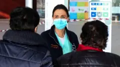 Healthcare professionals at work at the hospital of Schiavonia, northern Italy, 8 March 2020