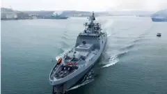 російський корабель прибув на морські навчання