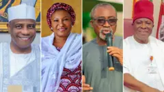 Collage of images of Senators Aminu Tambuwal, Ireti Kingigbe, Enyinnaya Abaribe, and Victor Umeh