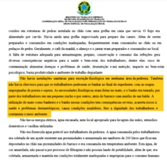 Recorte de um relatório de fiscalização do Ministério do Trabalho e Emprego